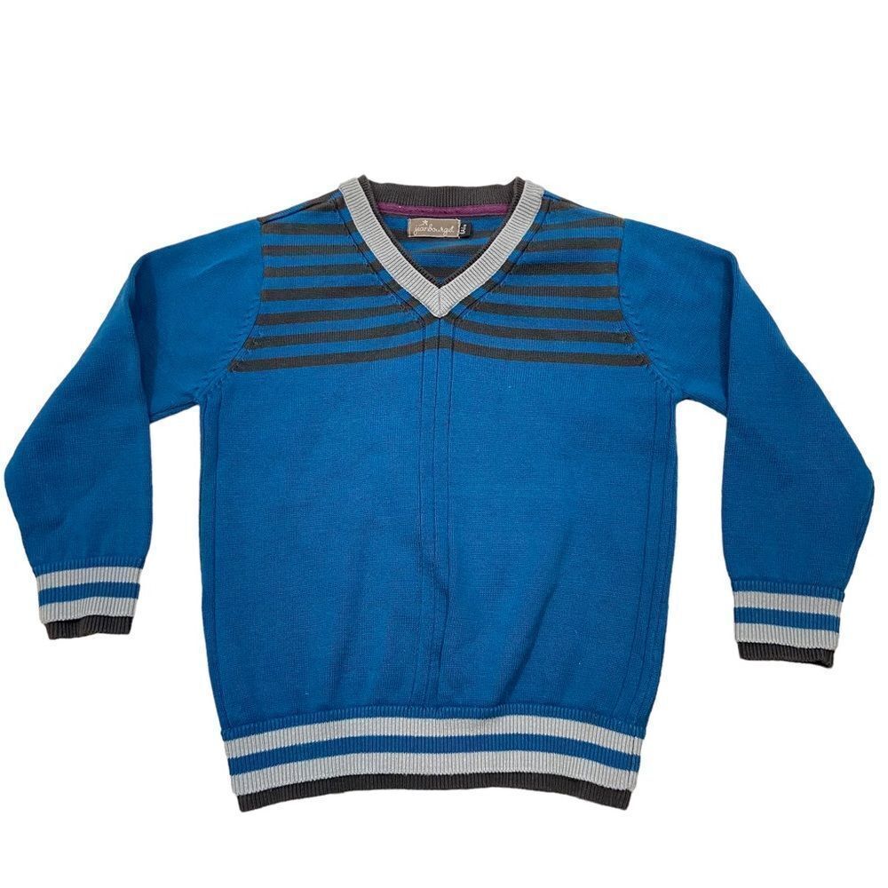 Boys Jean Bourget Blue V‎ Neck Layered Hem Sweater Size 6